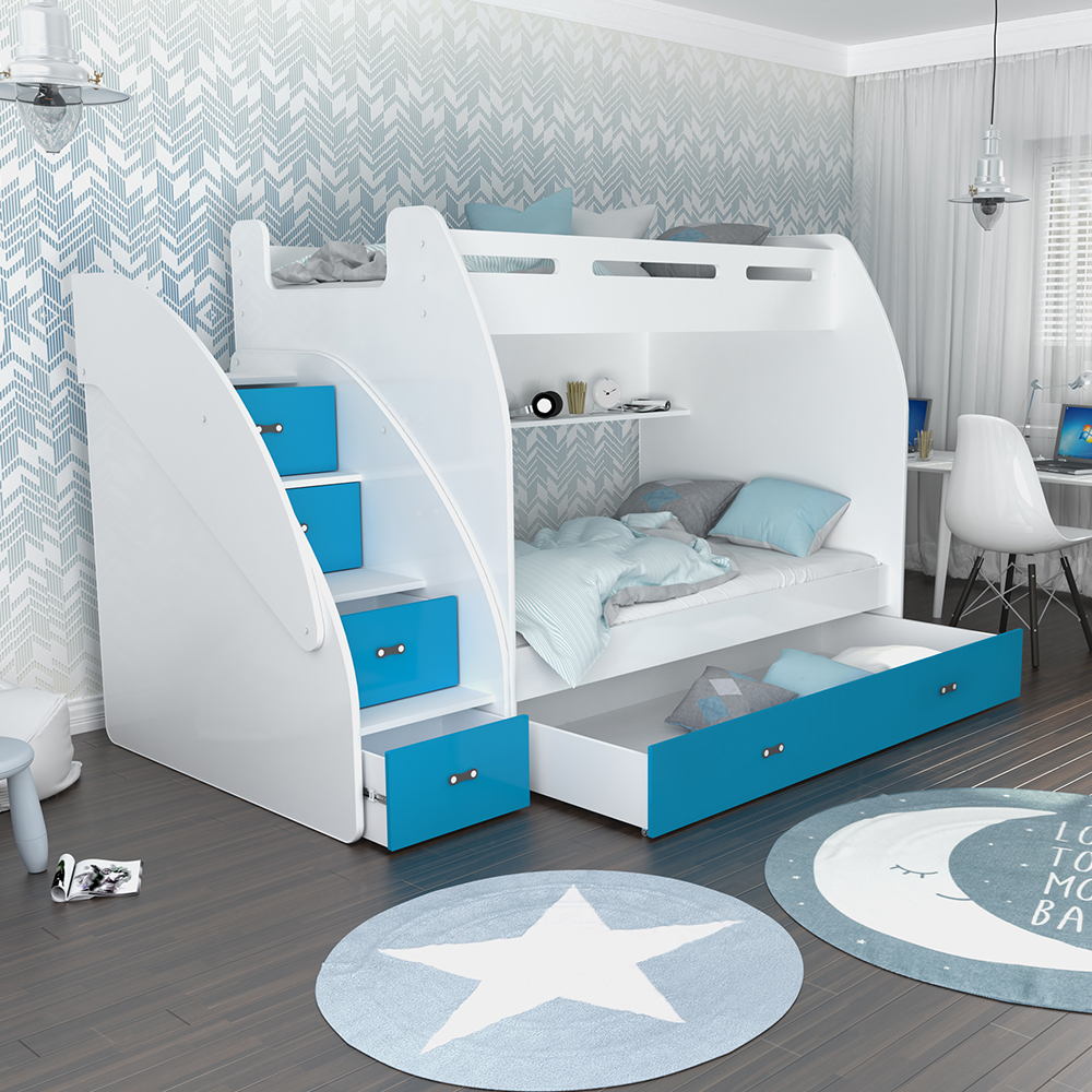 Lit Superpose Zoe Blanc Bleu Lit Enfant 2 Couchages 2 Matelas
